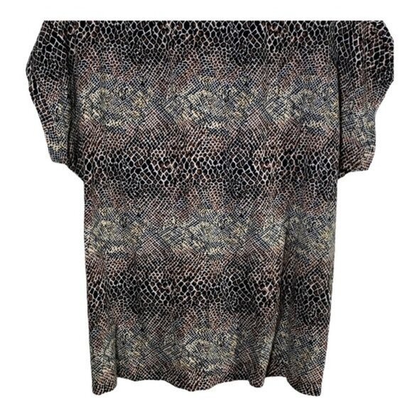 For Cynthia Linen Blend Brown Animal Print Blouse PL | V Neck Fall Top - Picture 6 of 9